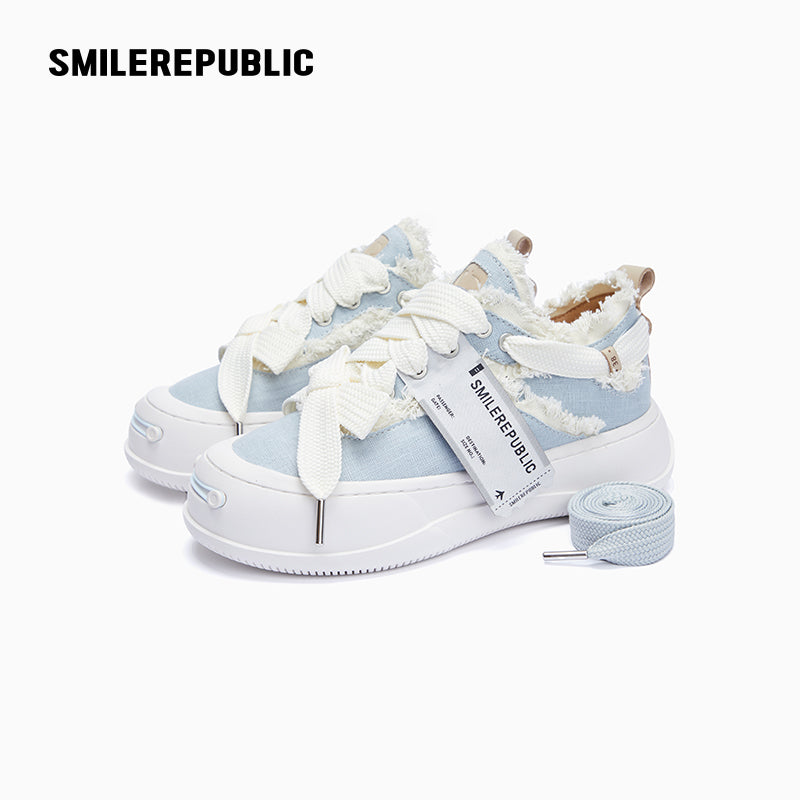 Light Blue Linen Low Top Platform Sneaker-SMILEREPUBLIC