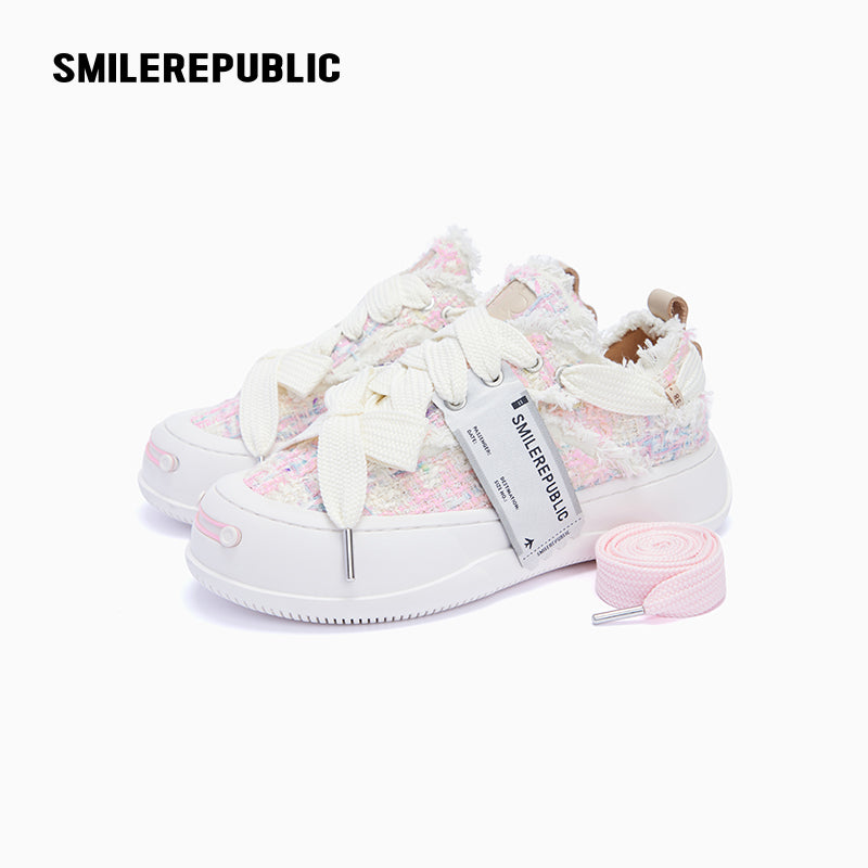 Pink Tweed Platform Low-Top Sneaker-SMILEREPUBLIC