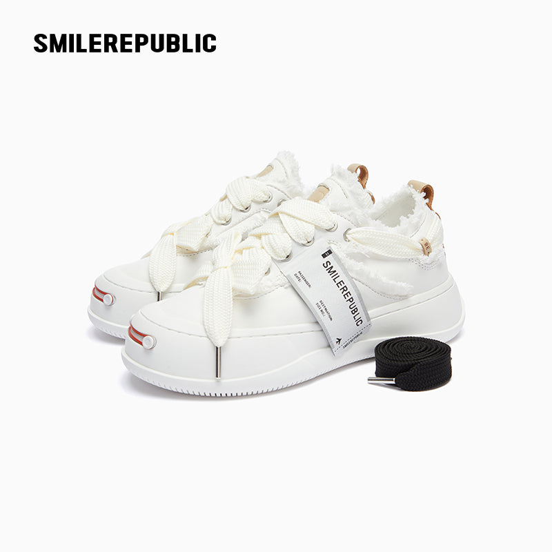Cream Low-Top Platform Sneaker-SMILEREPUBLIC