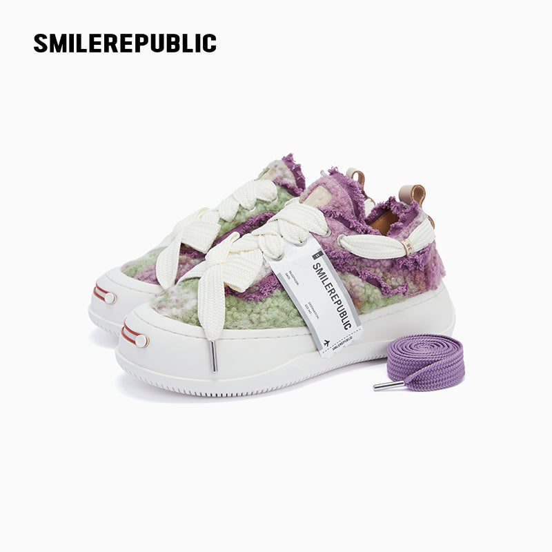 Purple & Green Tweed Low-Top Platform Sneaker-SMILEREPUBLIC