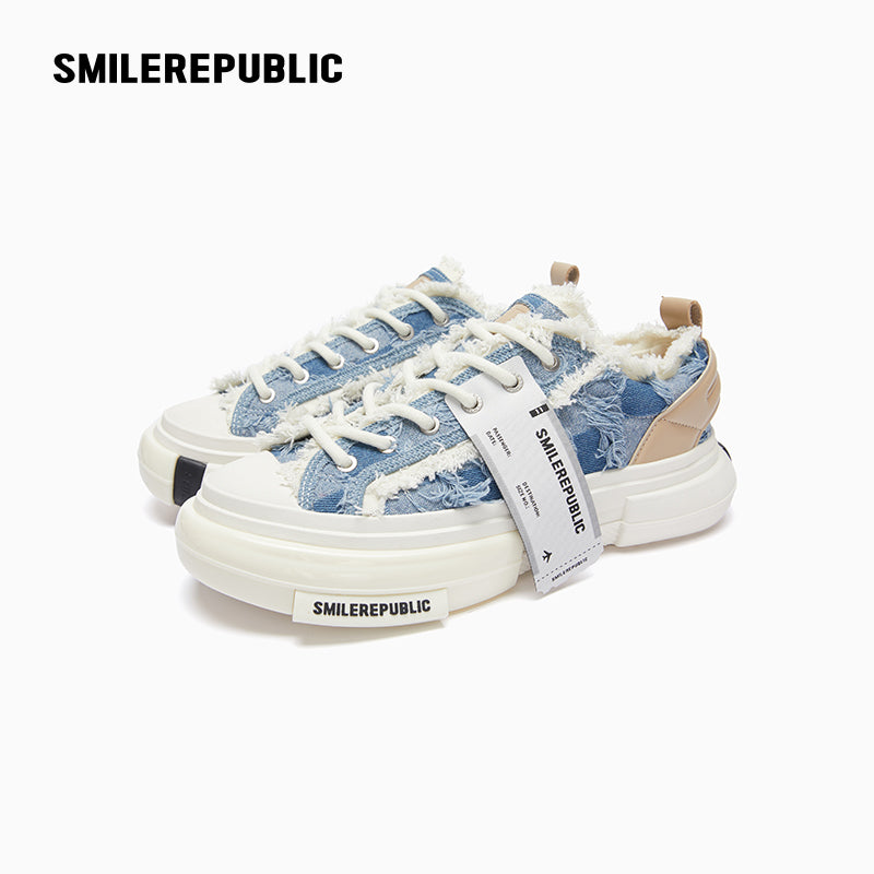 Inception 70s Light Blue Plaid Denim Low-Top Platform Sneaker