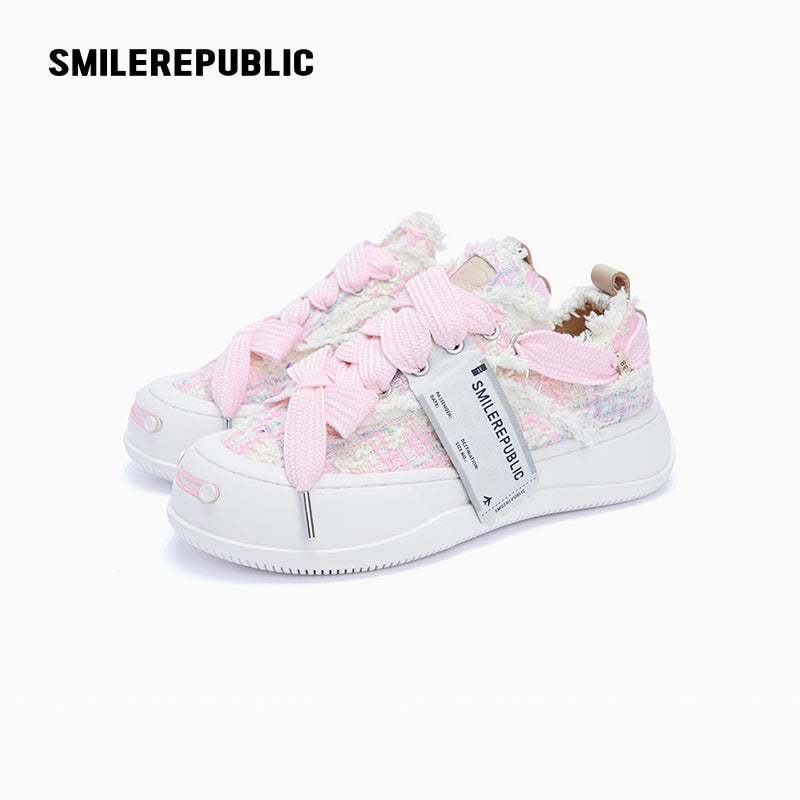 Pink Tweed Platform Low-Top Sneaker-SMILEREPUBLIC