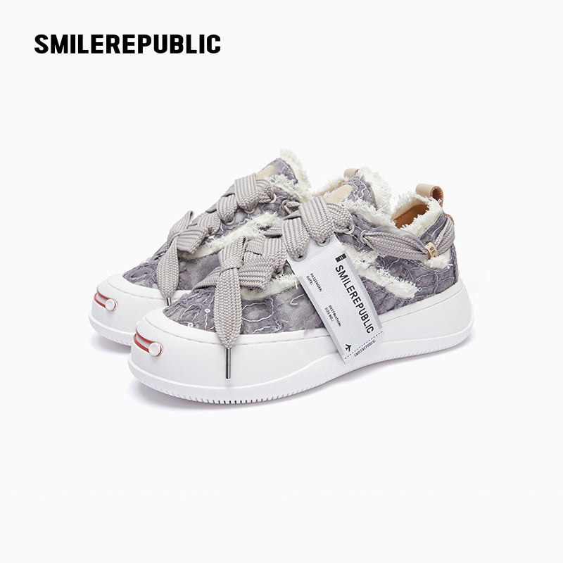 Grey & Purple Rose Print Low-Top Platform Sneaker-SMILEREPUBLIC