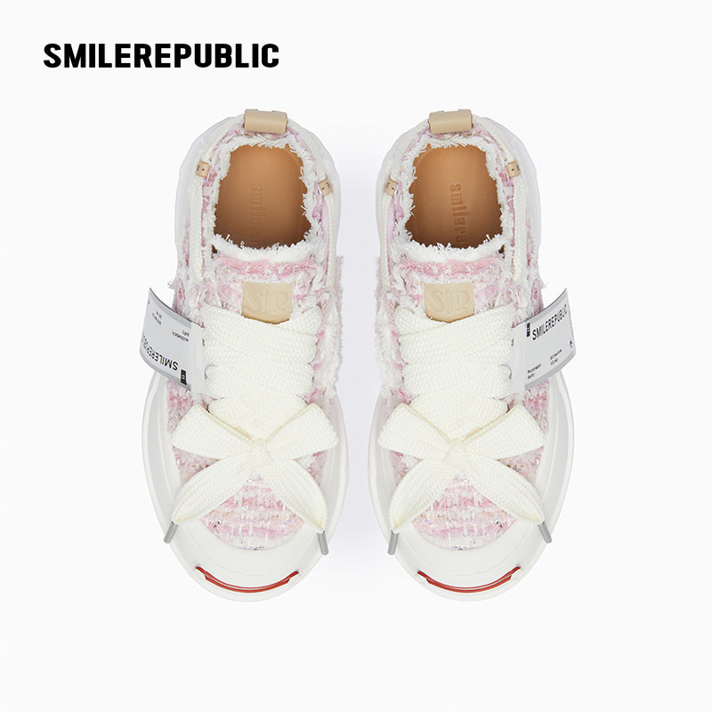 Pink Tweed Low-Top Platform Sneaker-SMILEREPUBLIC