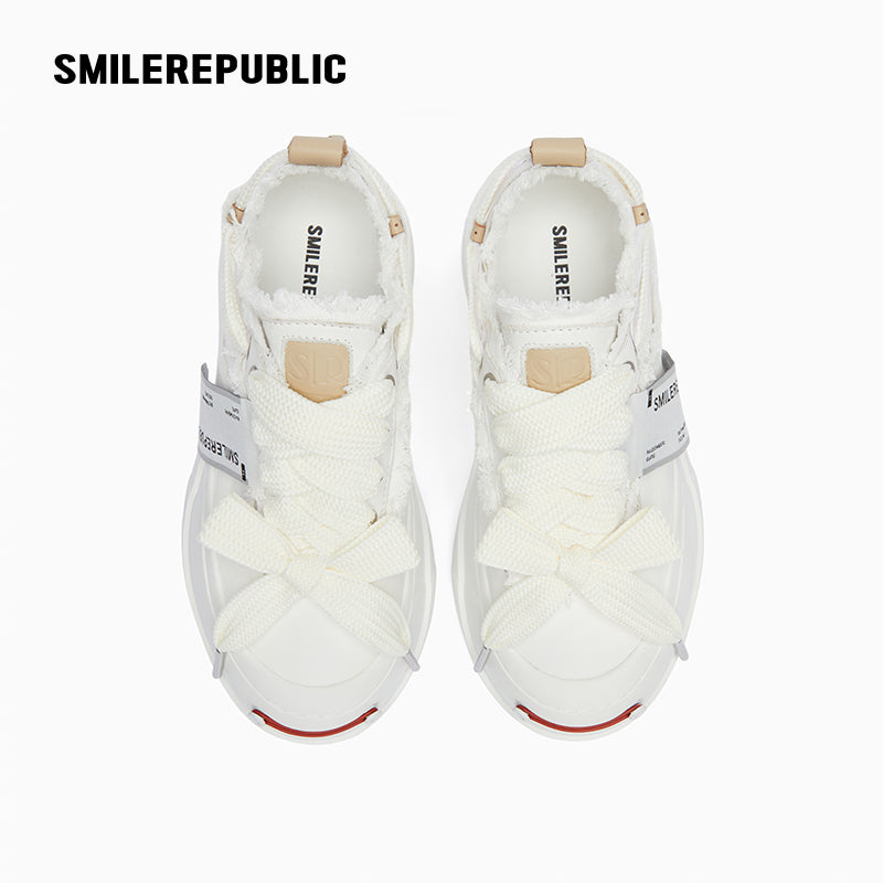 Cream Low-Top Platform Sneaker-SMILEREPUBLIC