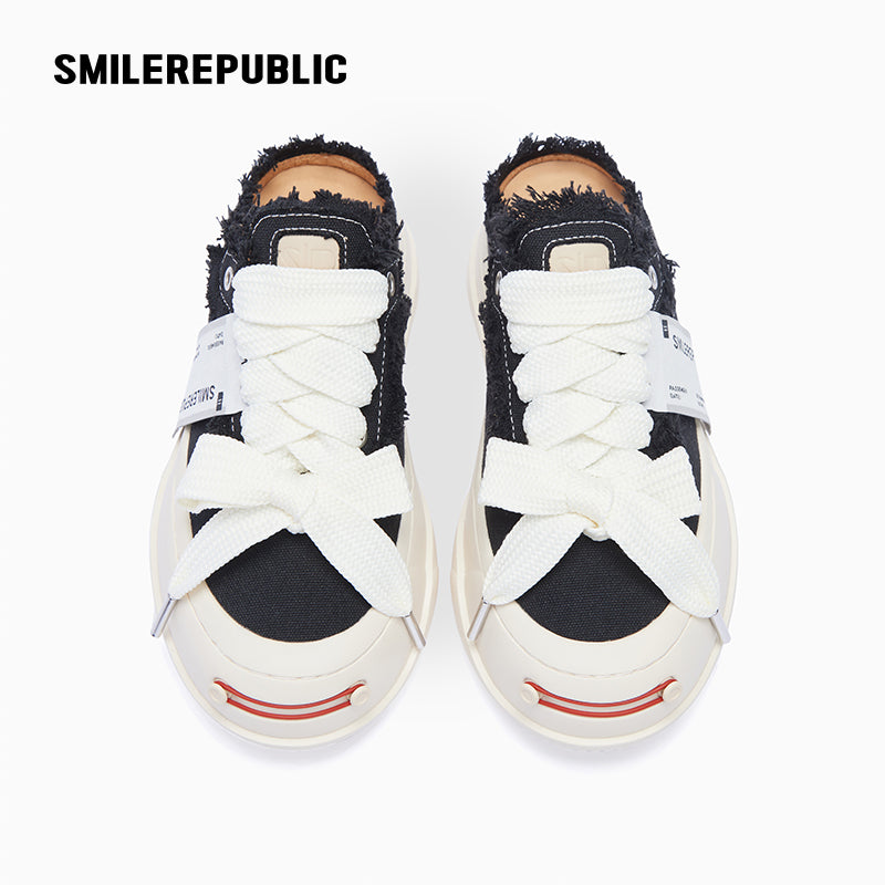Customizable Fringe Coarse Canvas Platform Sneaker Mules