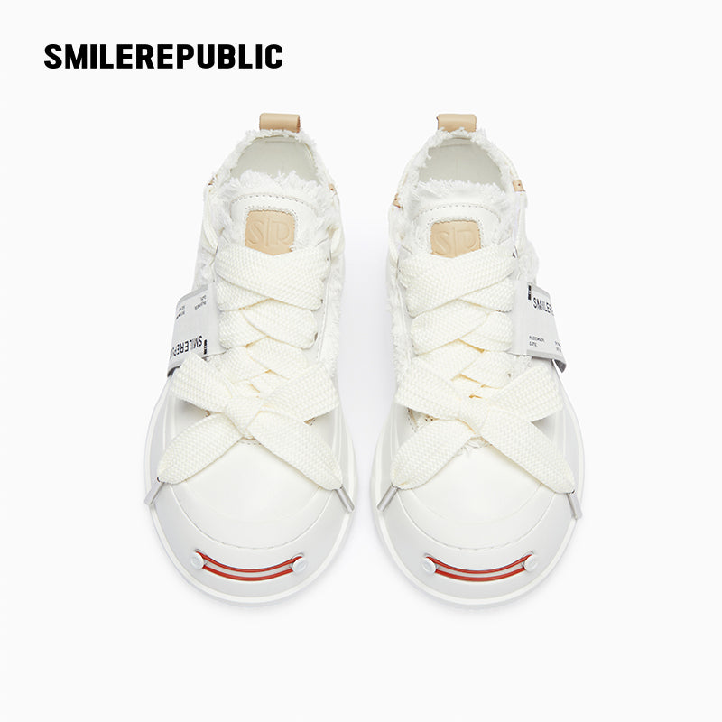 Cream Low-Top Platform Sneaker-SMILEREPUBLIC
