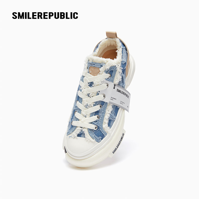 Inception 70s Light Blue Plaid Denim Low-Top Platform Sneaker