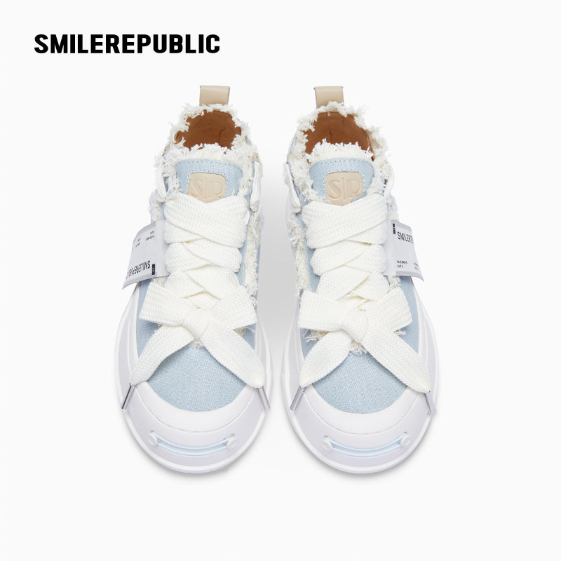Light Blue Linen Low Top Platform Sneaker-SMILEREPUBLIC