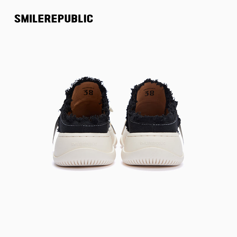 Customizable Fringe Coarse Canvas Platform Sneaker Mules