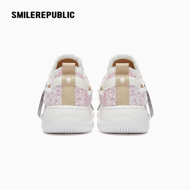 Pink Tweed Low-Top Platform Sneaker-SMILEREPUBLIC