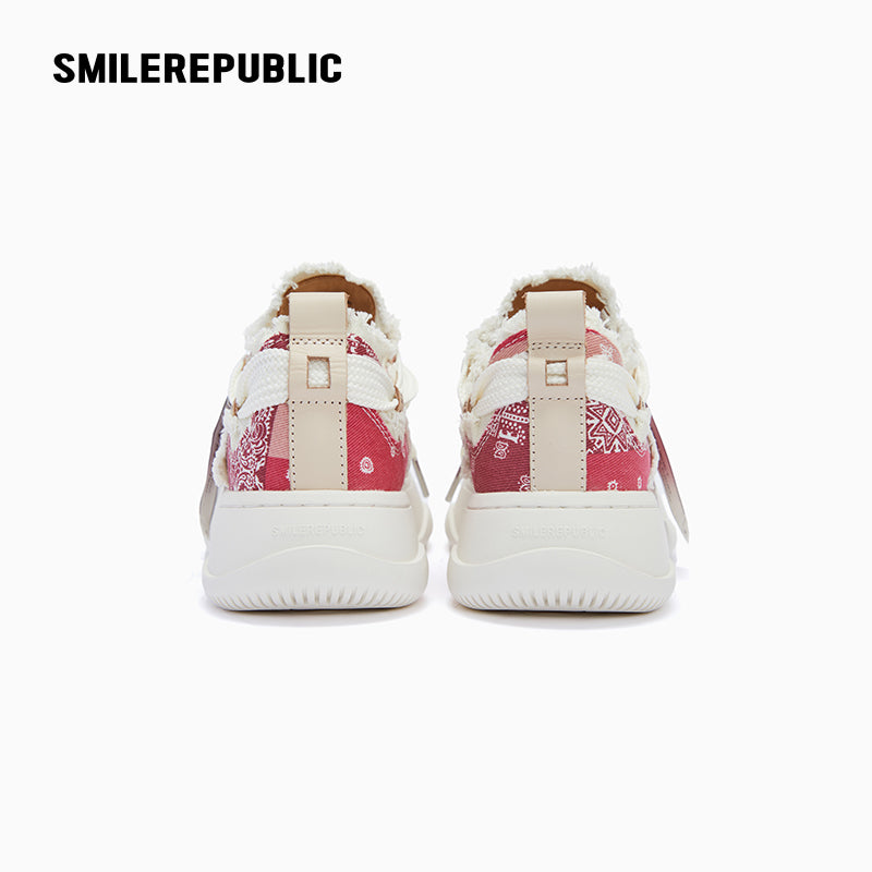 Red Paisley Frayed Canvas Platform Low-Top Sneaker