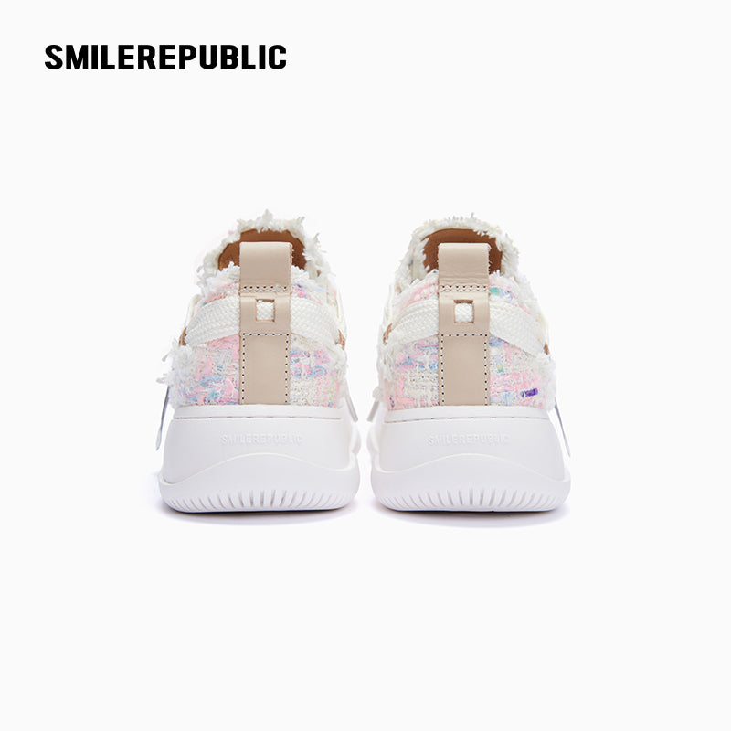 Pink Tweed Platform Low-Top Sneaker-SMILEREPUBLIC