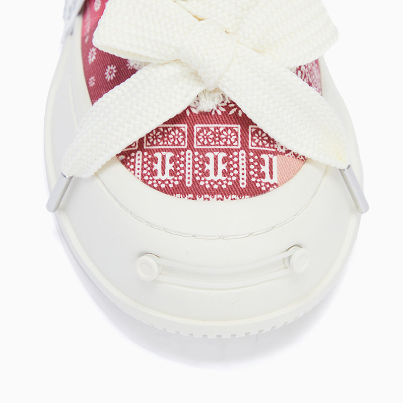 Red Paisley Frayed Canvas Platform Low-Top Sneaker