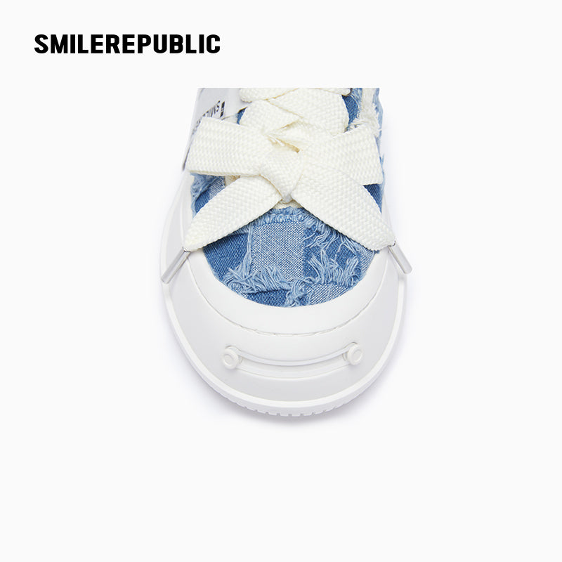 Light Blue Plaid Denim Low-Top Platform Sneaker-SMILEREPUBLIC