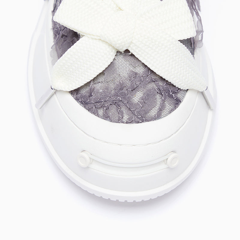 Grey & Purple Rose Print Low-Top Platform Sneaker-SMILEREPUBLIC