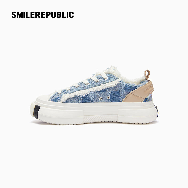 Inception 70s Light Blue Plaid Denim Low-Top Platform Sneaker