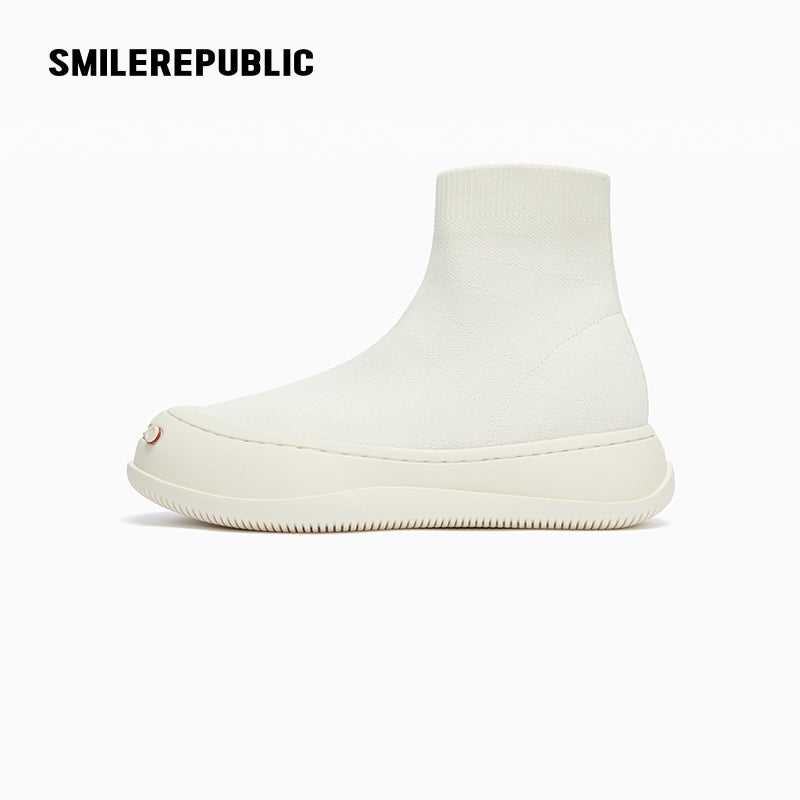 White Knit Sock High-Top Platform Sneaker-SMILEREPUBLIC