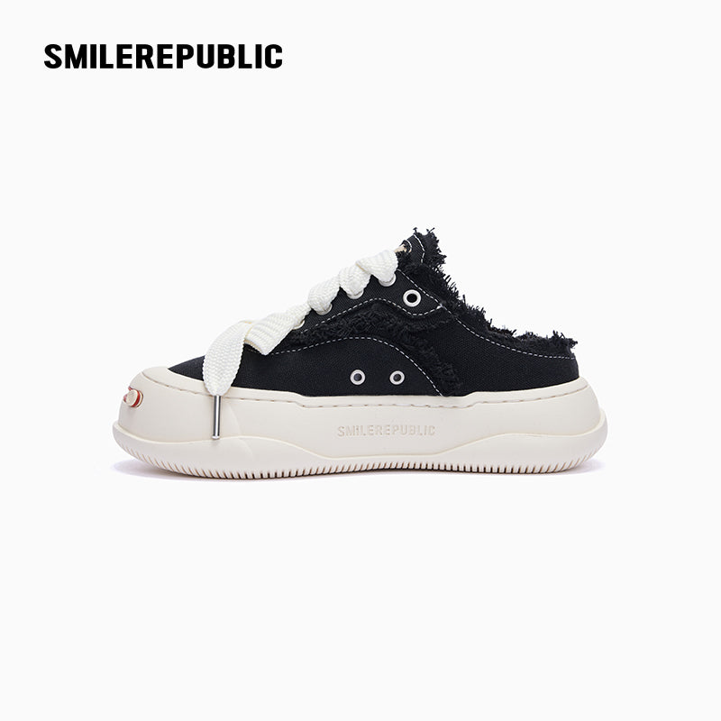 Customizable Fringe Coarse Canvas Platform Sneaker Mules