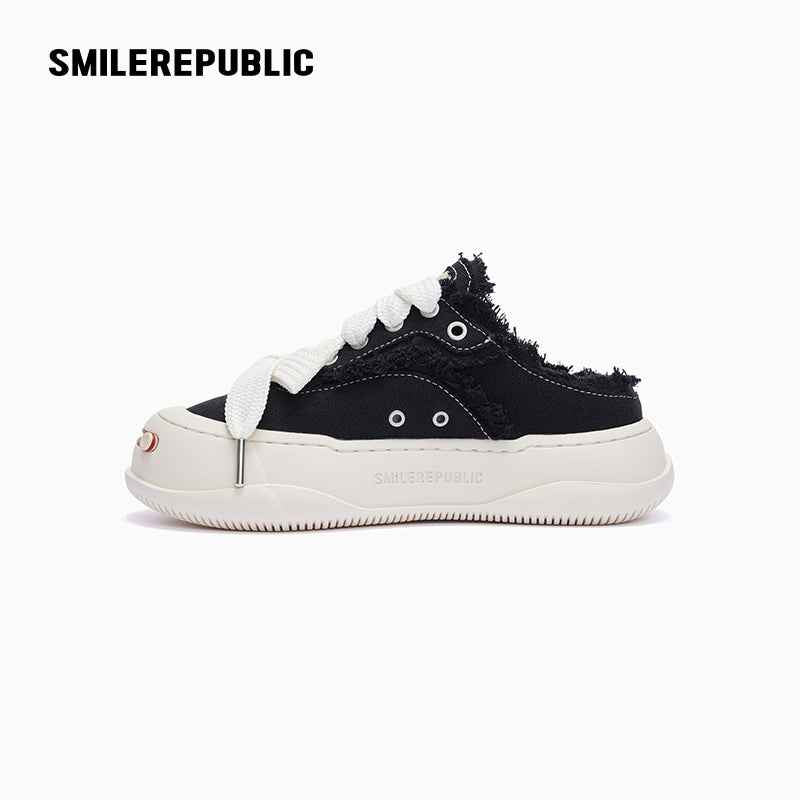Customizable Fringe Coarse Canvas Platform Sneaker Mules