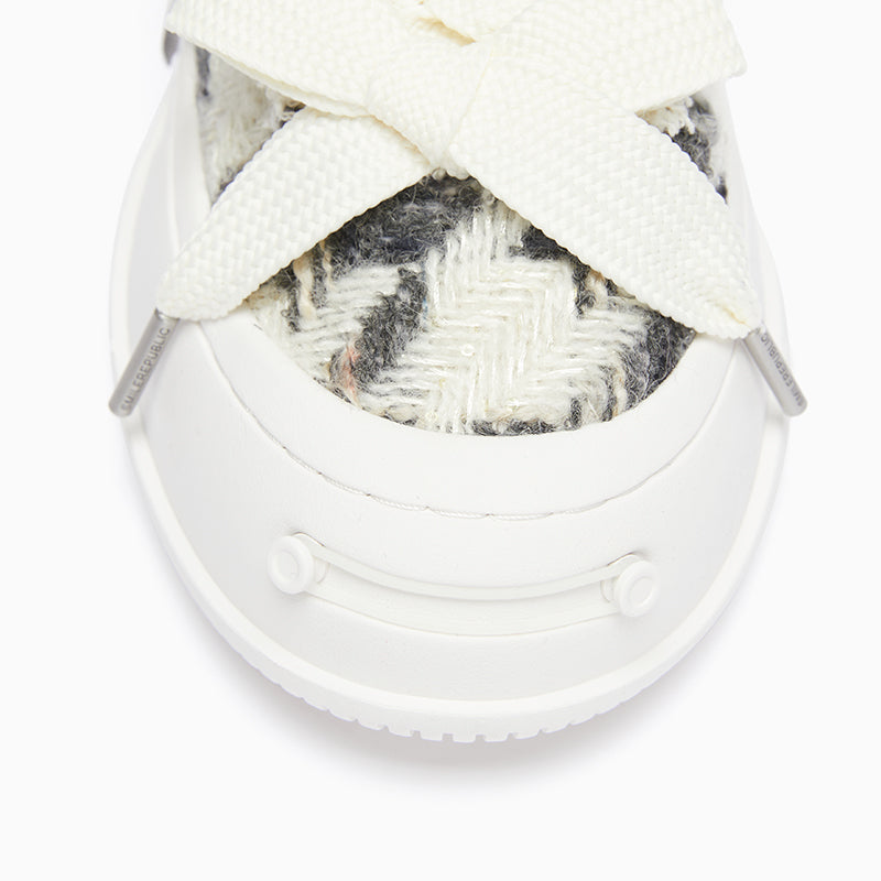 Black and White Herringbone Platform Sneaker Mules with Interchangeable Laces