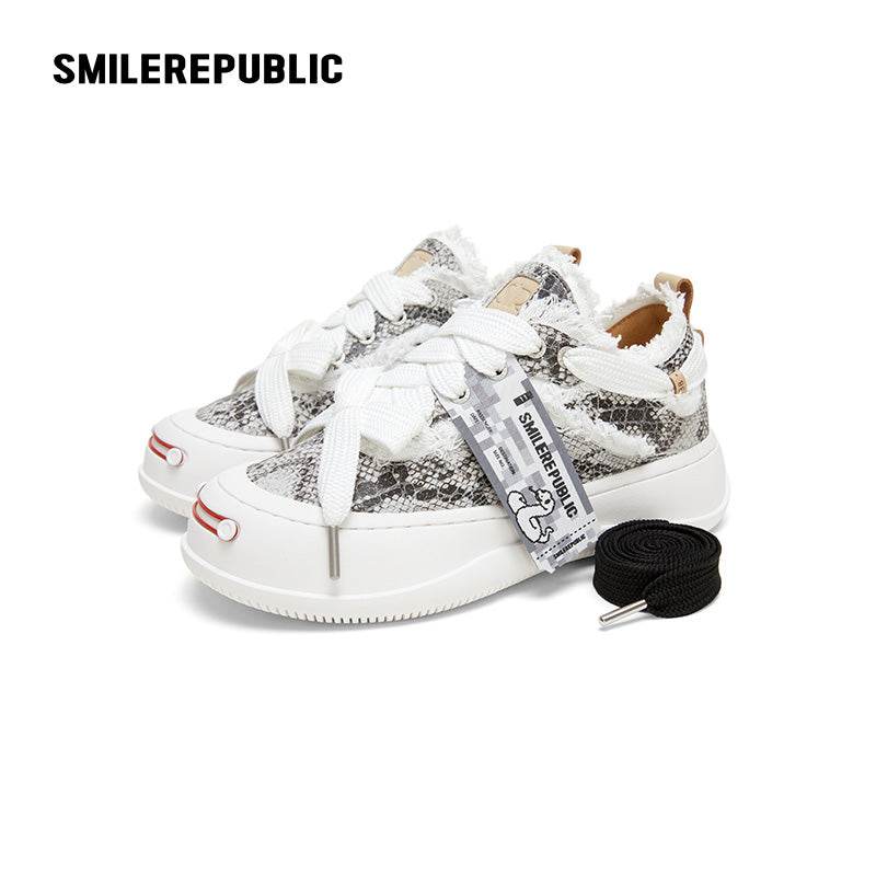 【2025 NEW】White Black Serpentine Low Top Sneaker Canvas Shoes - SMILEREPUBLIC