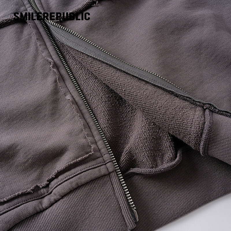 Vintage Faded Distressed Zip-Up Hoodie Jacket-SMILEREPUBLIC