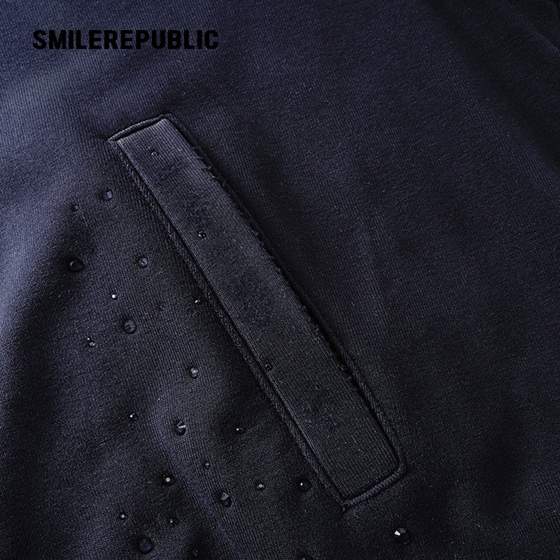 Crystal Hotfix Sweatshirt Jacket-SMILEREPUBLIC