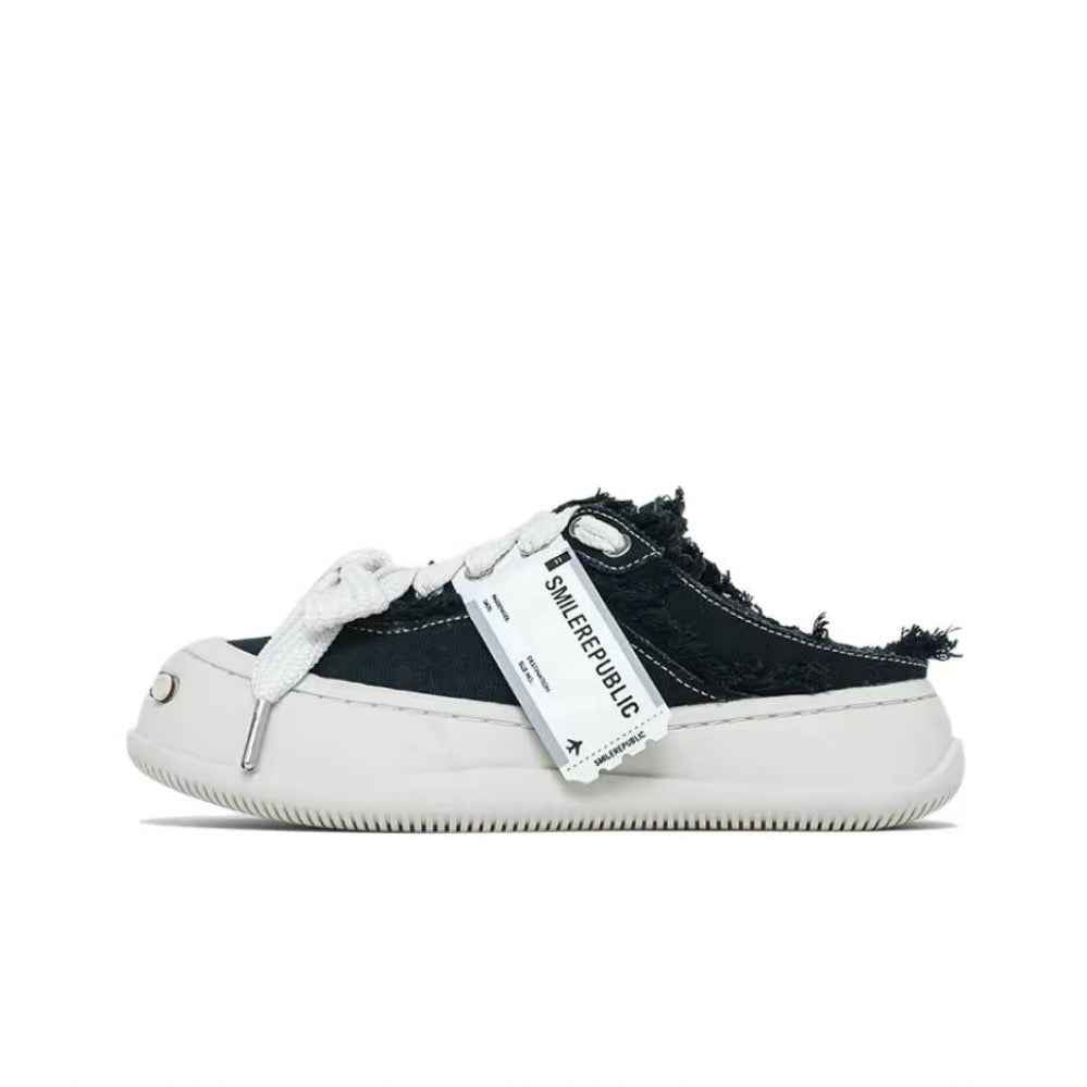 Black Coarse Canvas Slipper - SMILEREPUBLIC