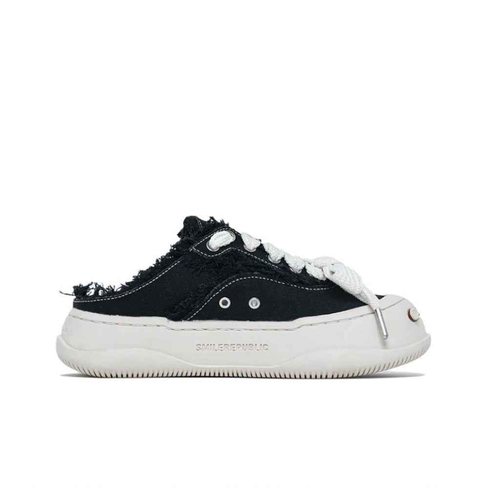 Black Coarse Canvas Slipper - SMILEREPUBLIC
