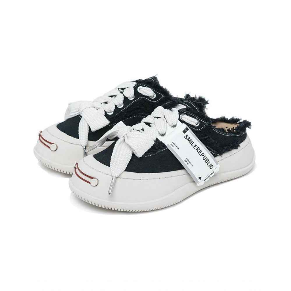Black Coarse Canvas Slipper - SMILEREPUBLIC