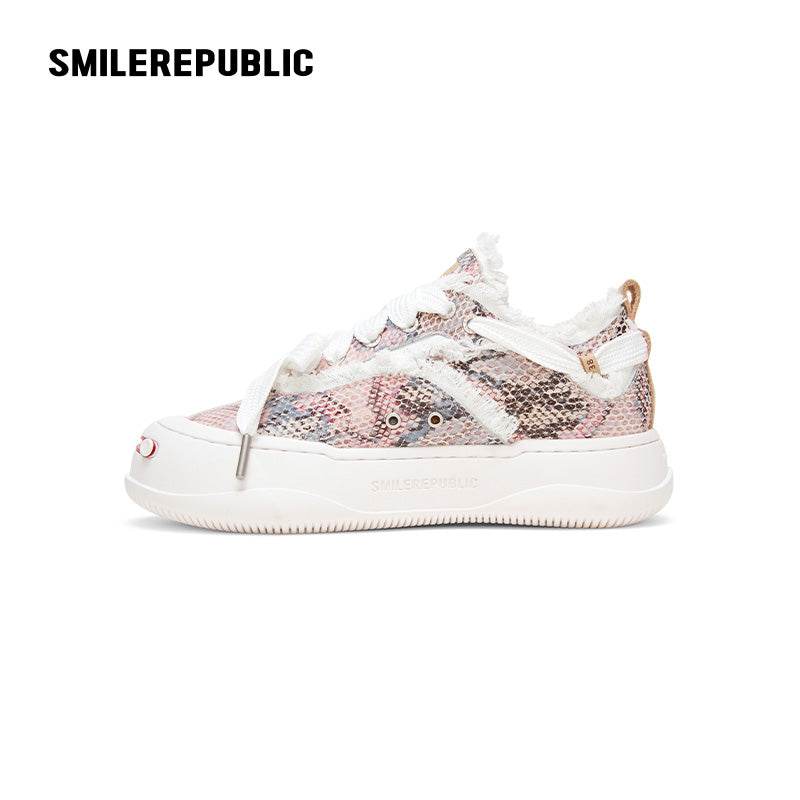 【2025 NEW】Pink Serpentine Low Top Sneaker Canvas Shoes - SMILEREPUBLIC