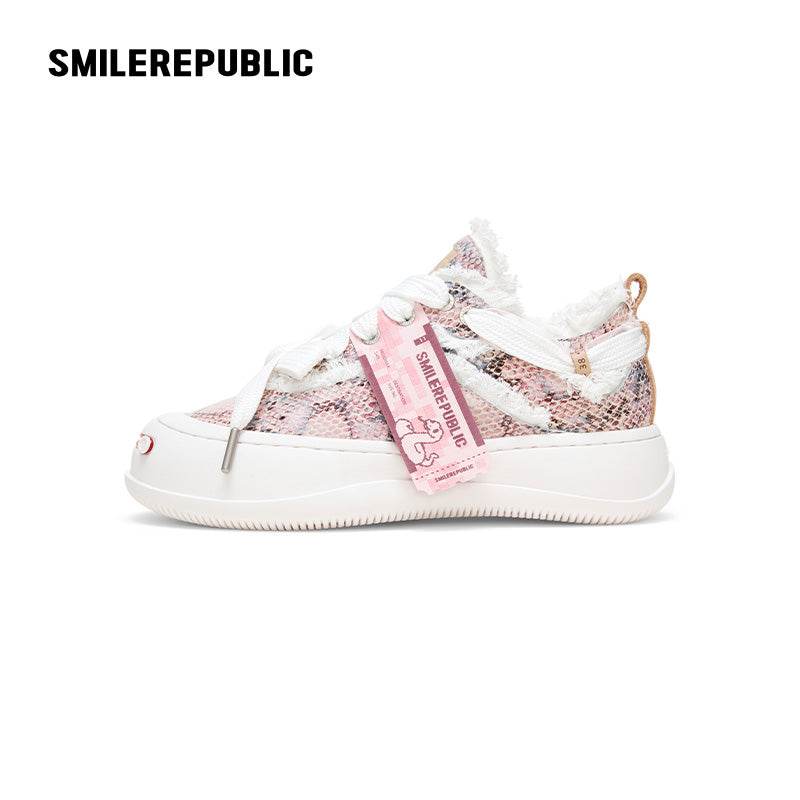 【2025 NEW】Pink Serpentine Low Top Sneaker Canvas Shoes - SMILEREPUBLIC