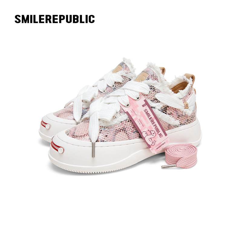 ??2025 NEW??Pink Serpentine Low Top Sneaker Canvas Shoes - SMILEREPUBLIC