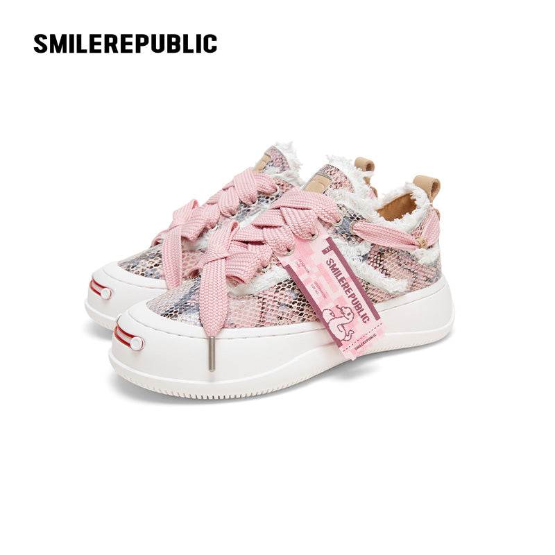 ??2025 NEW??Pink Serpentine Low Top Sneaker Canvas Shoes - SMILEREPUBLIC