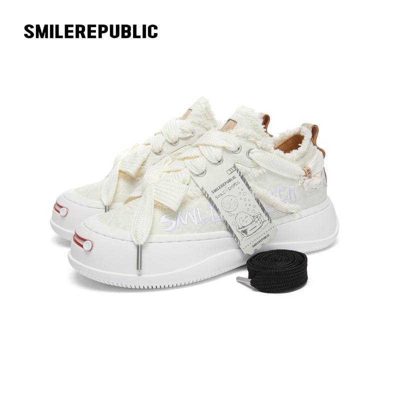 White Hand Rubbed Leather Sneaker SMILEREPUBLIC丨SMILEMONSTER - SMILEREPUBLIC