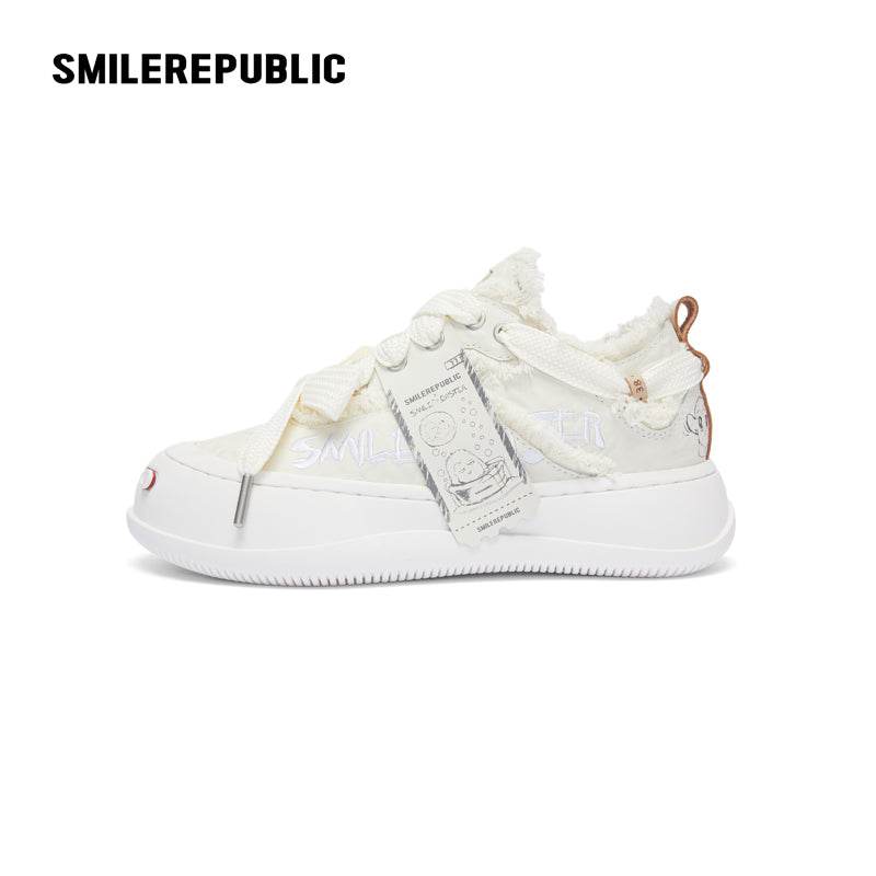 White Hand Rubbed Leather Sneaker SMILEREPUBLIC丨SMILEMONSTER - SMILEREPUBLIC