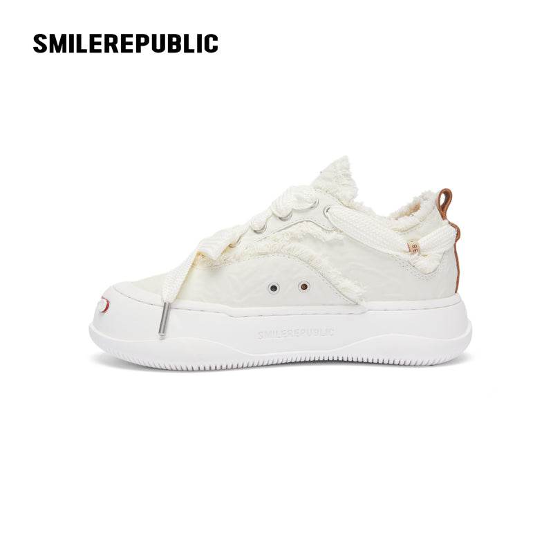 White Hand Rubbed Leather Sneaker SMILEREPUBLIC丨SMILEMONSTER - SMILEREPUBLIC