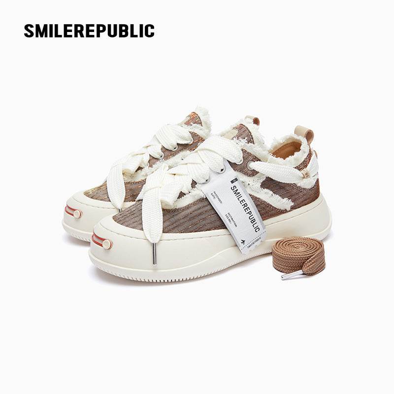 Coffee Brown Metallic Thread Textile Low-Top Platform Sneaker-SMILEREPUBLIC
