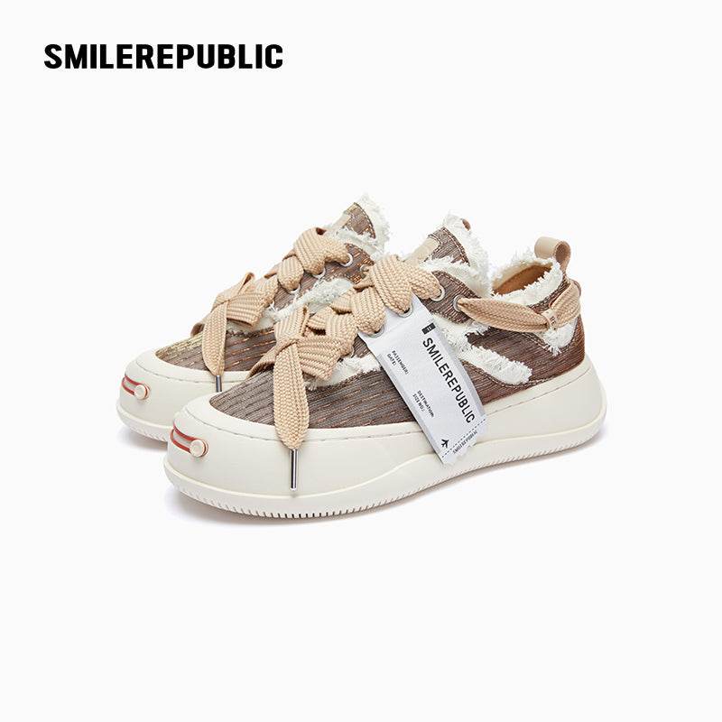 Coffee Brown Metallic Thread Textile Low-Top Platform Sneaker-SMILEREPUBLIC