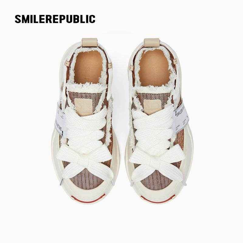 Coffee Brown Metallic Thread Textile Low-Top Platform Sneaker-SMILEREPUBLIC