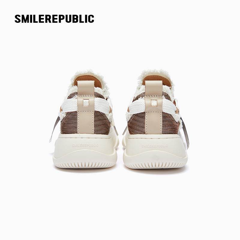 Coffee Brown Metallic Thread Textile Low-Top Platform Sneaker-SMILEREPUBLIC