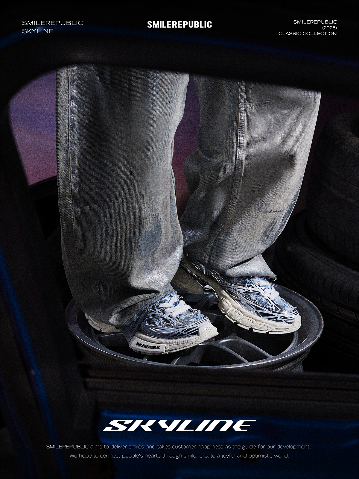 XXXS Denim Blue Silver Slip On Sneaker Canvas Shoes