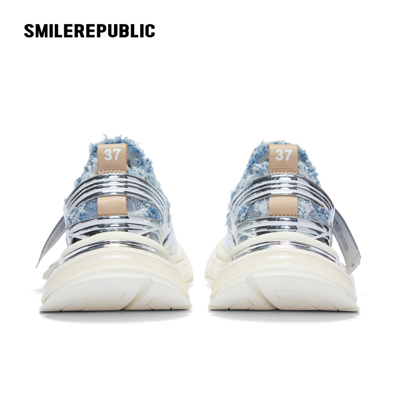 XXXS Denim Blue Silver Slip On Sneaker Canvas Shoes