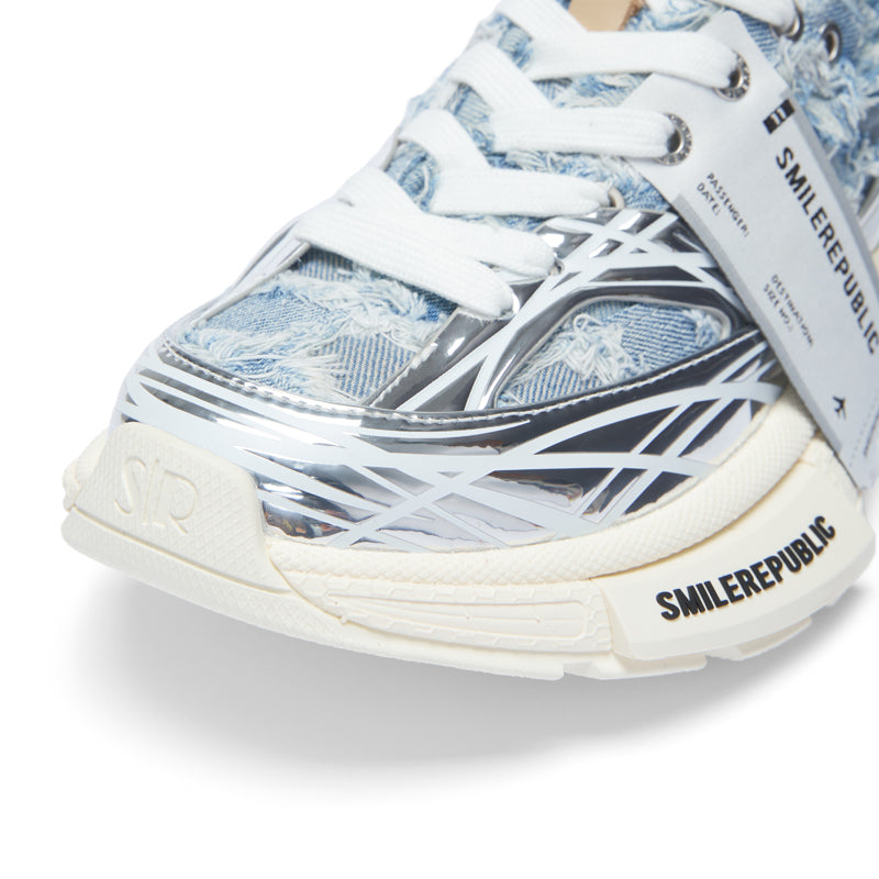 XXXS Denim Blue Silver Slip On Sneaker Canvas Shoes