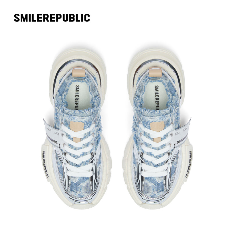 XXXS Denim Blue Silver Slip On Sneaker Canvas Shoes