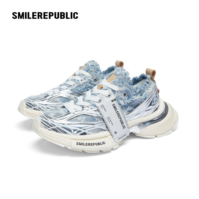 XXXS Denim Blue Silver Slip On Sneaker Canvas Shoes