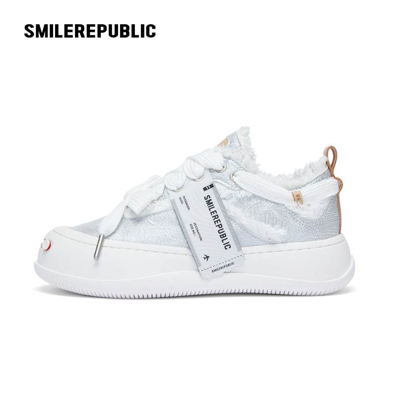 Sparkling Silver Textured Low-Top Platform Sneaker-SMILEREPUBLIC