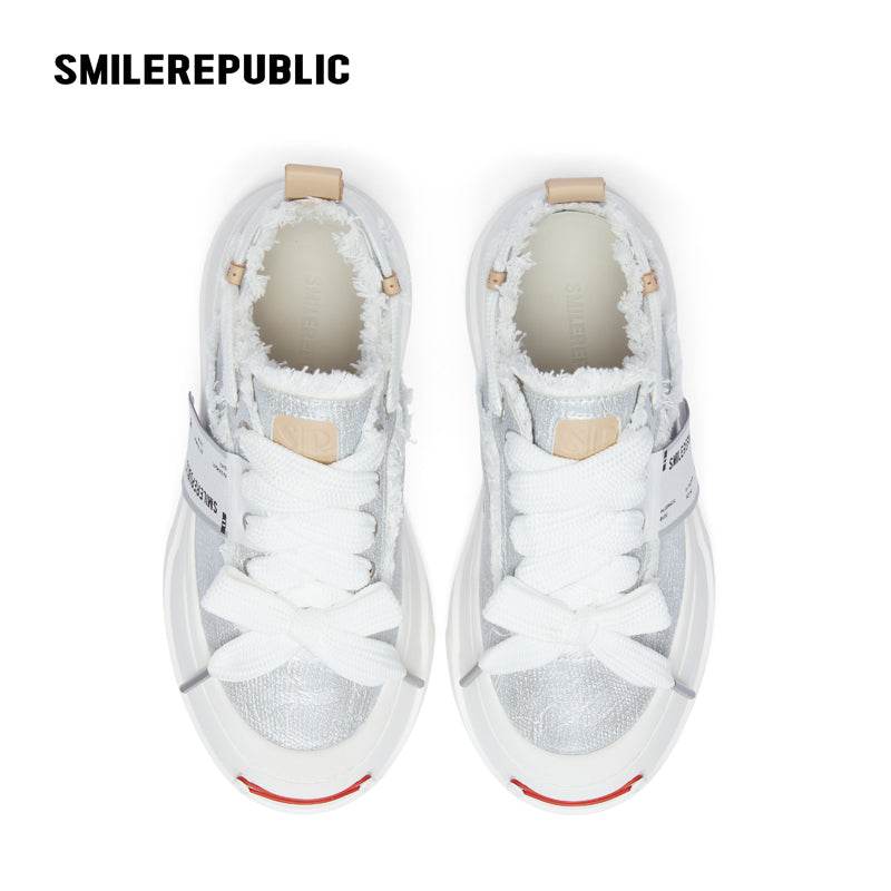 Sparkling Silver Textured Low-Top Platform Sneaker-SMILEREPUBLIC