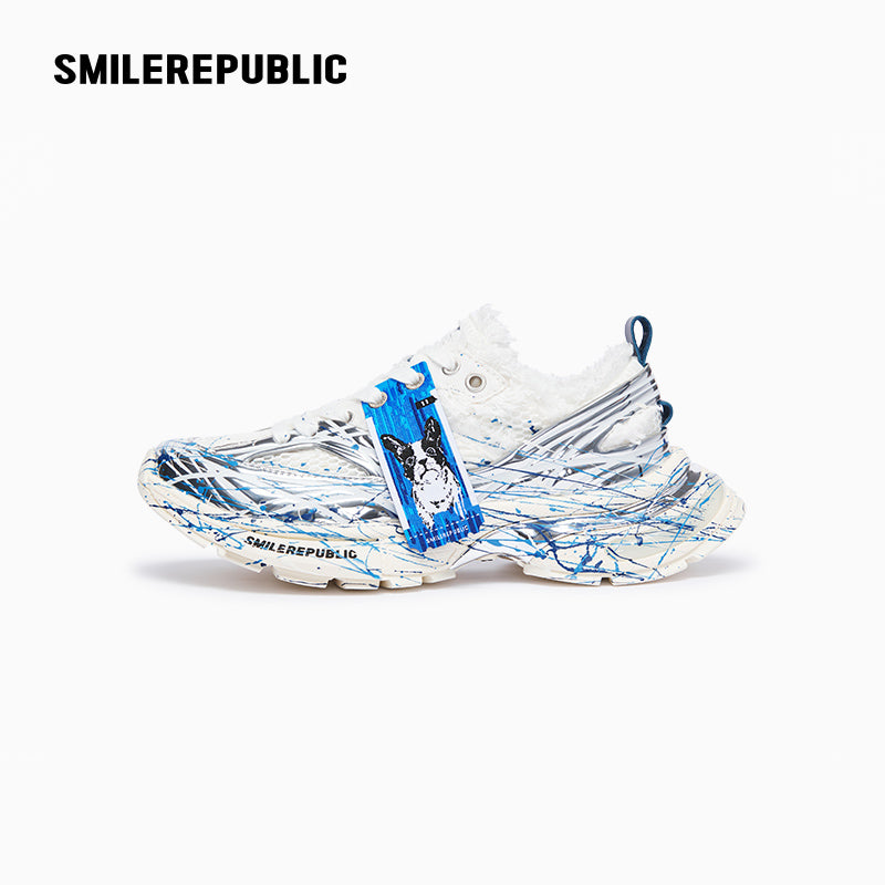 【NEW】XXXS Ink Splash Silver Slip On Sneaker Canvas Shoes